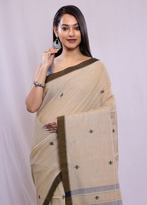 Cream Khadi Cotton Saree With Blouse Piece - Indian Silk House Agencies