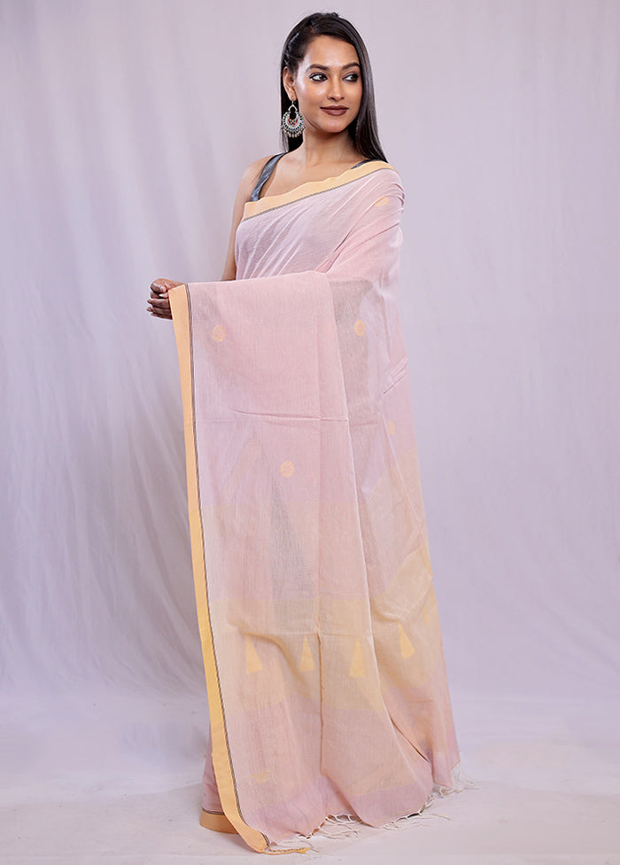 Pink Khadi Cotton Saree With Blouse Piece - Indian Silk House Agencies