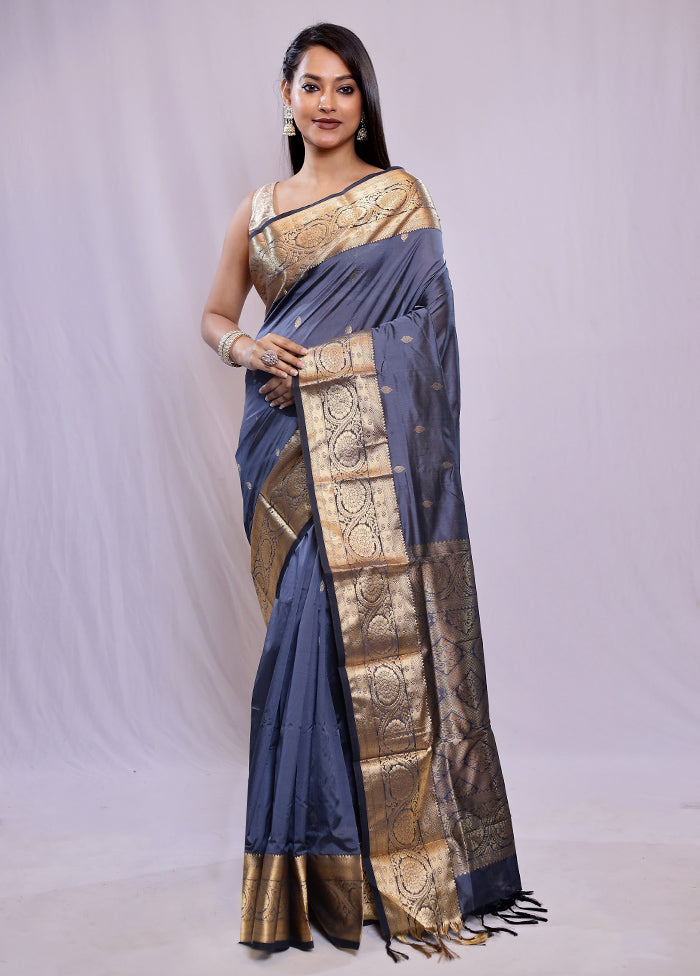 Grey Kanjivaram Silk Saree With Blouse Piece - Indian Silk House Agencies