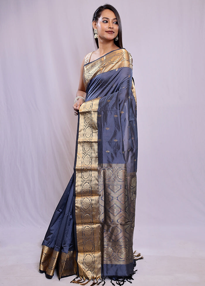 Grey Kanjivaram Silk Saree With Blouse Piece - Indian Silk House Agencies