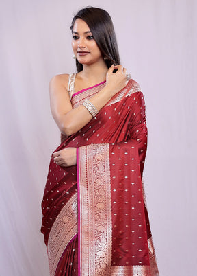 Maroon Banarasi Silk Saree With Blouse Piece - Indian Silk House Agencies