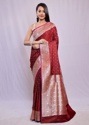 Maroon Banarasi Silk Saree With Blouse Piece - Indian Silk House Agencies