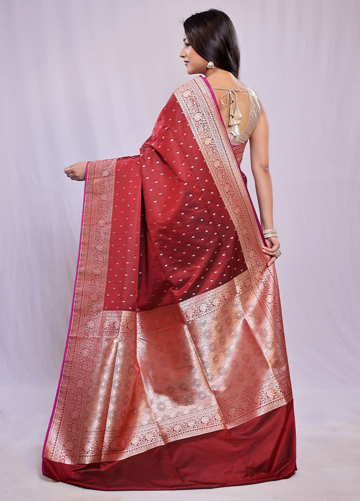 Maroon Banarasi Silk Saree With Blouse Piece - Indian Silk House Agencies