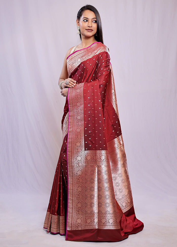 Maroon Banarasi Silk Saree With Blouse Piece - Indian Silk House Agencies