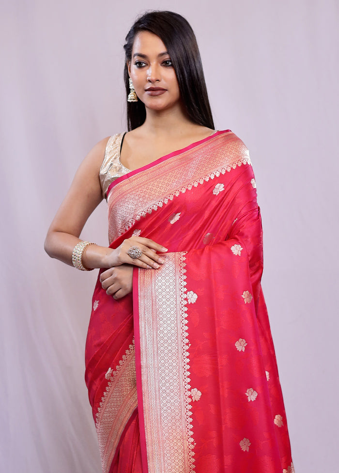 Pink Banarasi Silk Saree With Blouse Piece - Indian Silk House Agencies