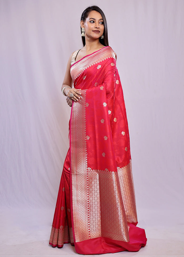 Pink Banarasi Silk Saree With Blouse Piece - Indian Silk House Agencies