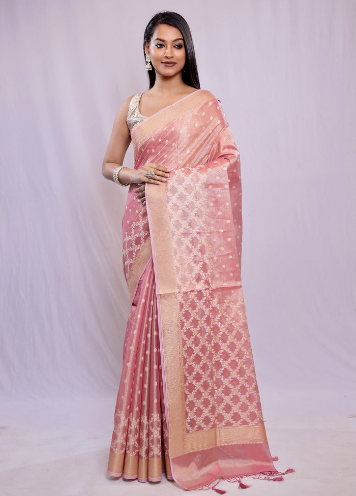 Pink Tissue Silk Saree With Blouse Piece - Indian Silk House Agencies