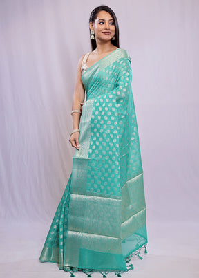 Green Cotton Saree With Blouse Piece - Indian Silk House Agencies