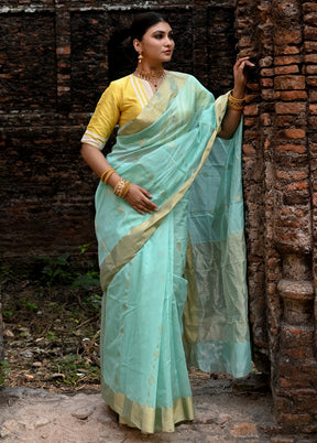 Aqua Green Chanderi Silk Saree With Blouse Piece - Indian Silk House Agencies