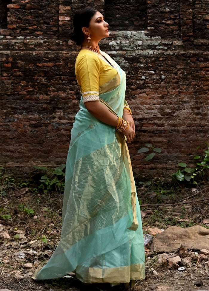 Aqua Green Chanderi Silk Saree With Blouse Piece - Indian Silk House Agencies
