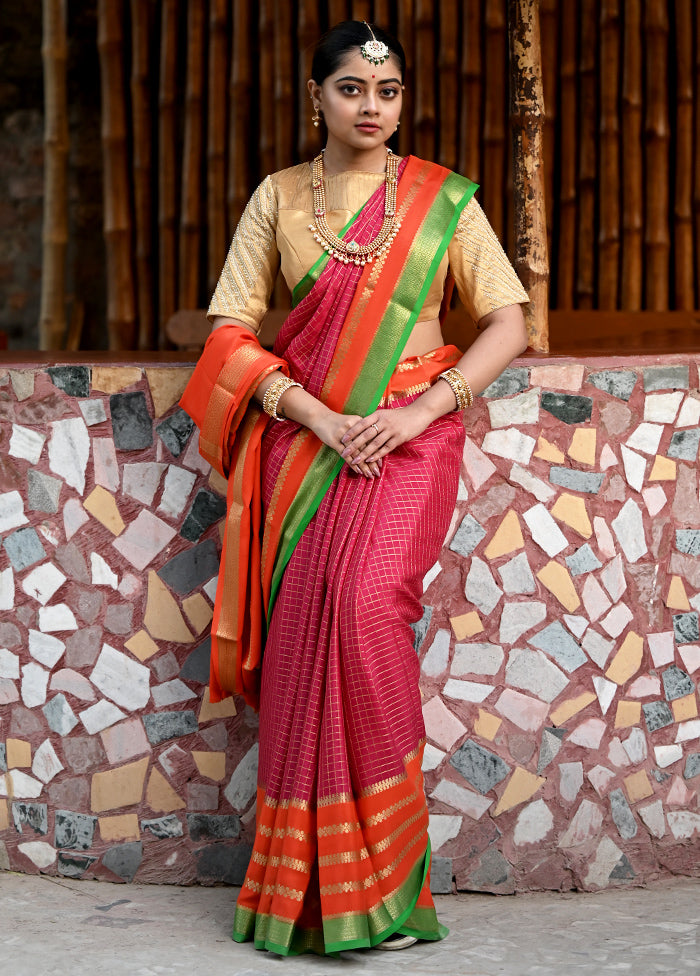 Rani Pink Crepe Zari Saree With Blouse Piece - Indian Silk House Agencies