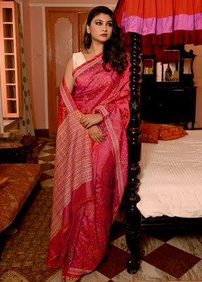 Pink Bishnupuri Printed Katan Silk Saree With Blouse Piece - Indian Silk House Agencies