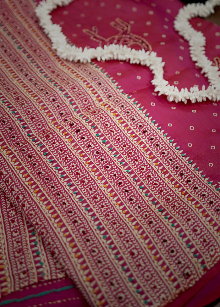 Pink Bishnupuri Printed Katan Silk Saree With Blouse Piece - Indian Silk House Agencies