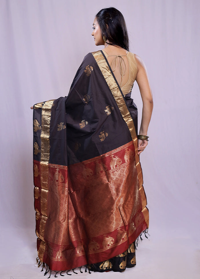 Black Kanjivaram Silk Saree With Blouse Piece - Indian Silk House Agencies