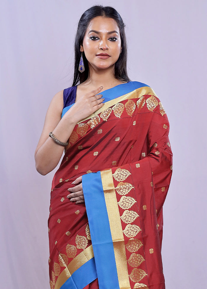 Maroon Kanjivaram Silk Saree With Blouse Piece - Indian Silk House Agencies