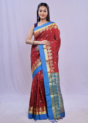 Maroon Kanjivaram Silk Saree With Blouse Piece - Indian Silk House Agencies