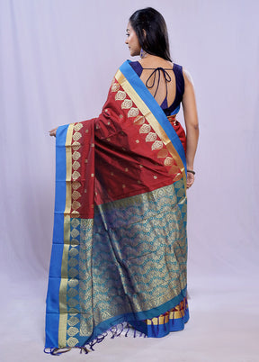 Maroon Kanjivaram Silk Saree With Blouse Piece - Indian Silk House Agencies