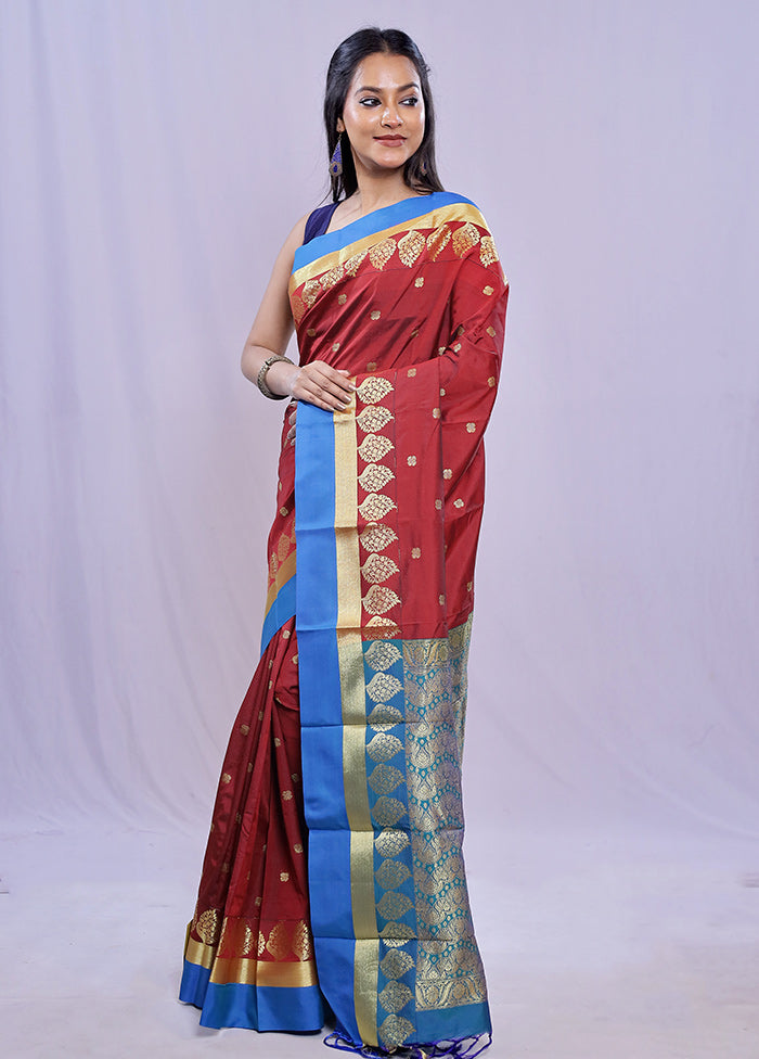 Maroon Kanjivaram Silk Saree With Blouse Piece - Indian Silk House Agencies