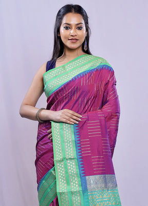 Purple Kanjivaram Silk Saree With Blouse Piece - Indian Silk House Agencies