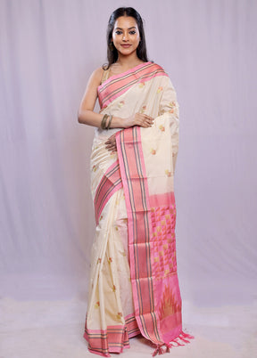 Cream Kanjivaram Silk Saree With Blouse Piece - Indian Silk House Agencies
