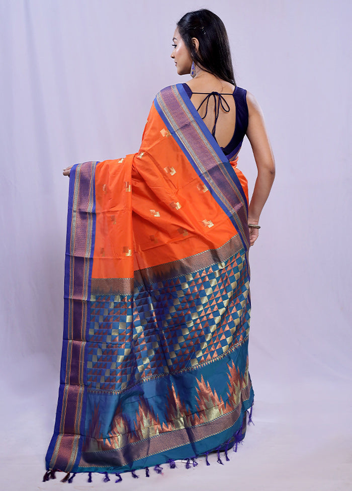 Rust Kanjivaram Silk Saree With Blouse Piece - Indian Silk House Agencies