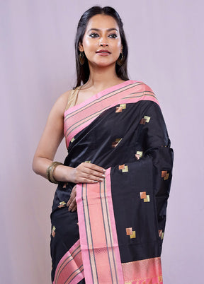 Black Kanjivaram Silk Saree With Blouse Piece - Indian Silk House Agencies