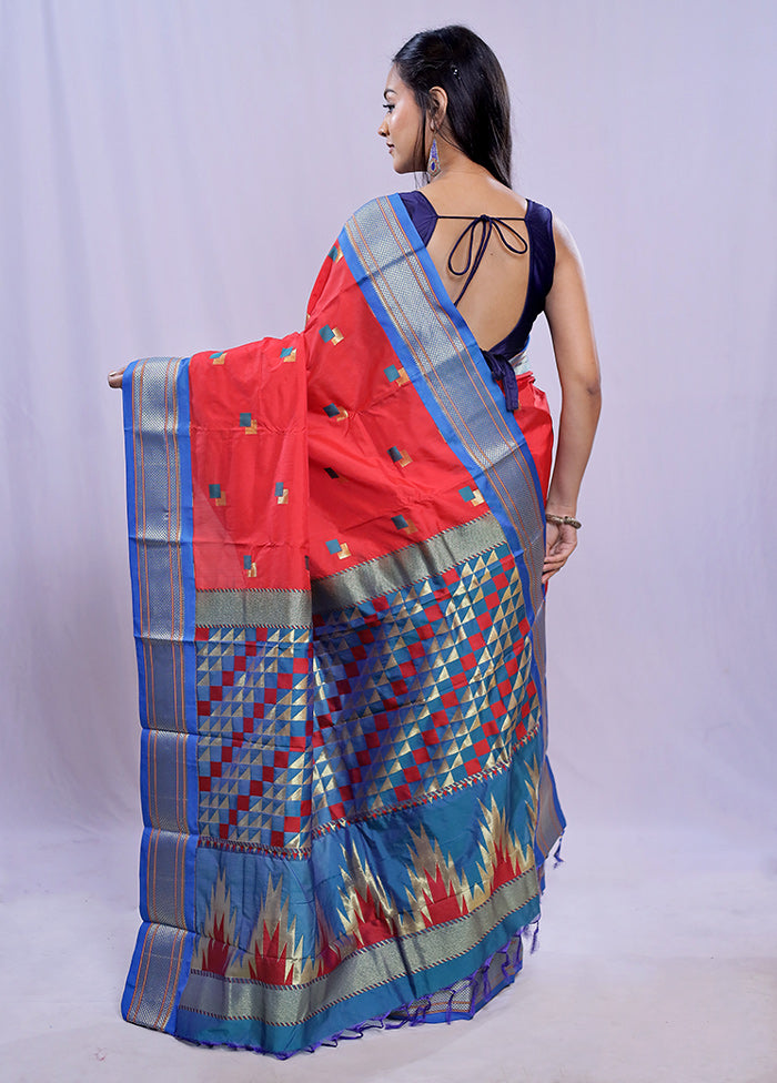 Red Kanjivaram Silk Saree With Blouse Piece - Indian Silk House Agencies