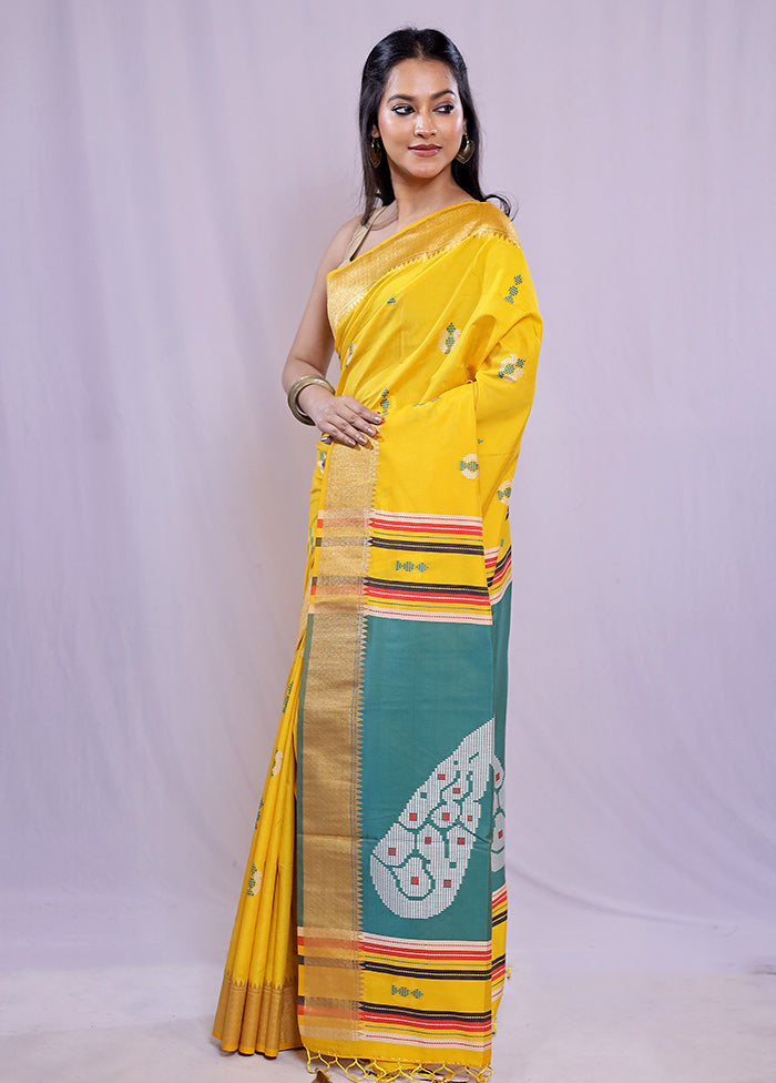 Yellow Dupion Silk Saree With Blouse Piece - Indian Silk House Agencies