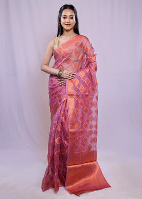 Purple Organza Saree With Blouse Piece - Indian Silk House Agencies