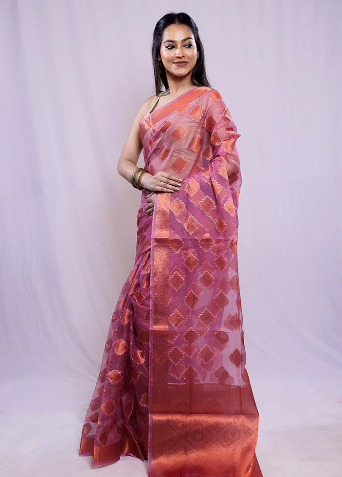 Purple Organza Saree With Blouse Piece - Indian Silk House Agencies