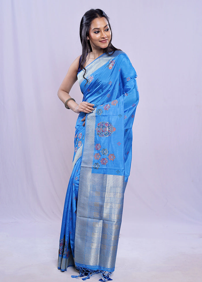 Multicolor Dupion Silk Saree With Blouse Piece - Indian Silk House Agencies