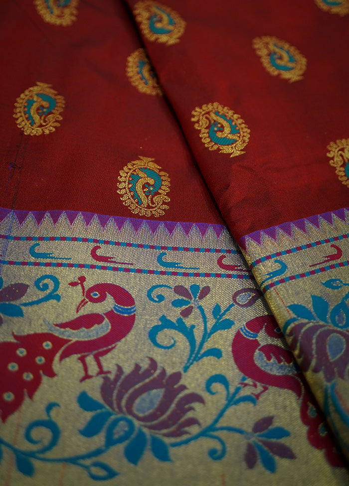 Maroon Kanjivaram Silk Saree With Blouse Piece - Indian Silk House Agencies