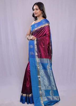 Purple Kanjivaram Pure Silk Saree With Blouse Piece - Indian Silk House Agencies