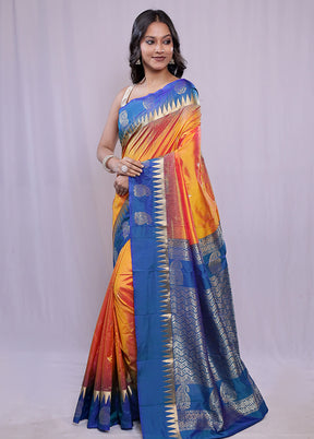 Rust Kanjivaram Pure Silk Saree With Blouse Piece - Indian Silk House Agencies