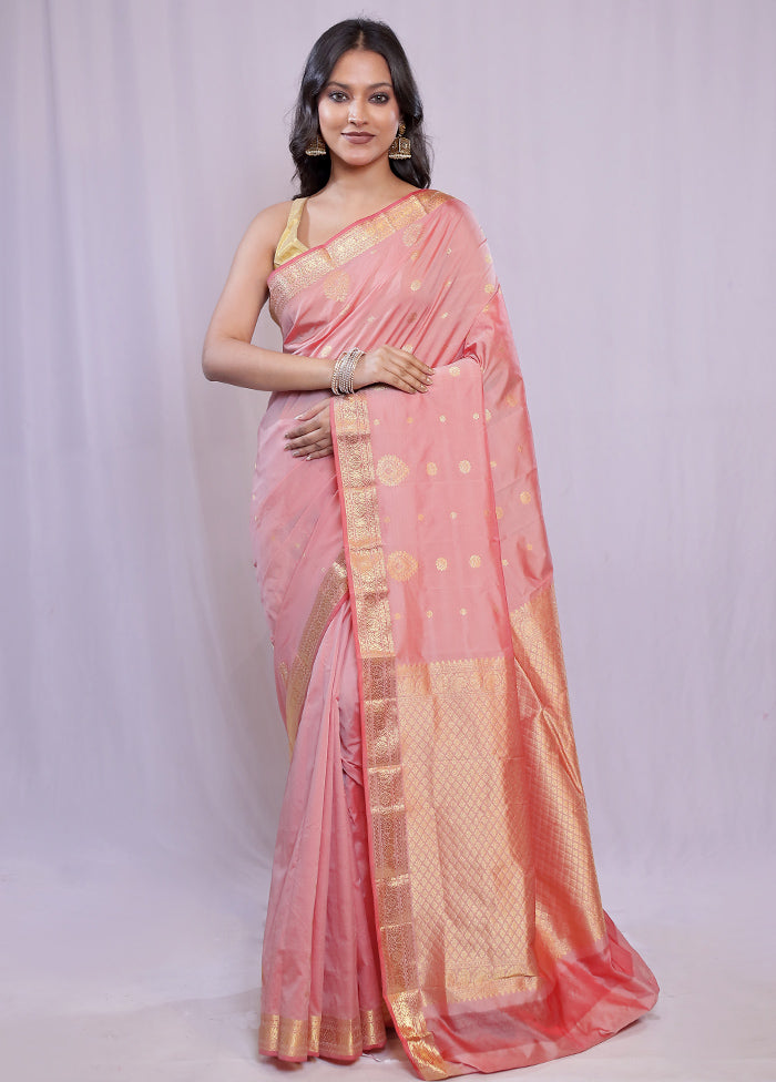 Pink Kanjivaram Silk Saree With Blouse Piece - Indian Silk House Agencies