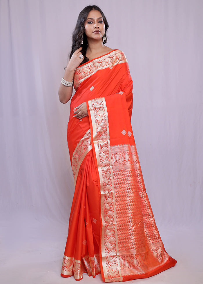 Rust Kanjivaram Silk Saree With Blouse Piece - Indian Silk House Agencies