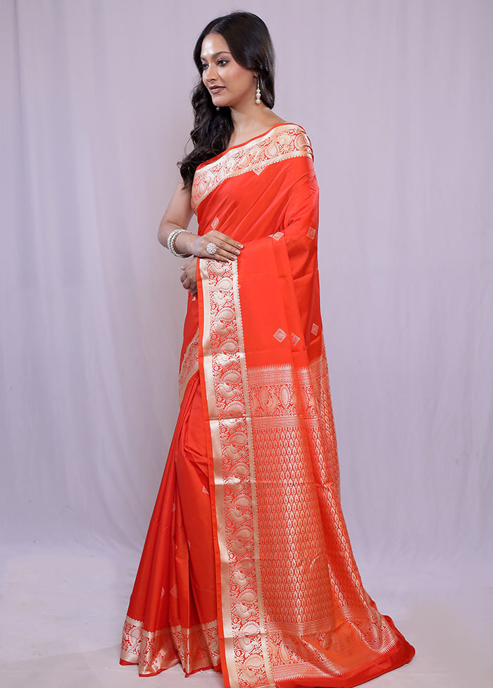 Rust Kanjivaram Silk Saree With Blouse Piece - Indian Silk House Agencies