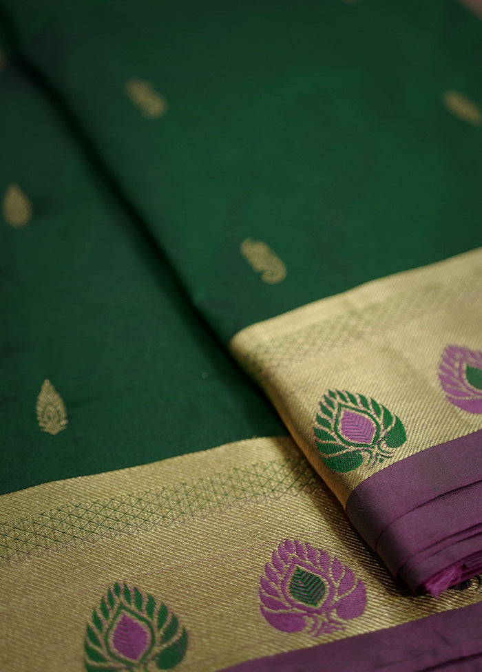 Green Kanjivaram Silk Saree With Blouse Piece - Indian Silk House Agencies