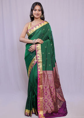 Green Kanjivaram Silk Saree With Blouse Piece - Indian Silk House Agencies