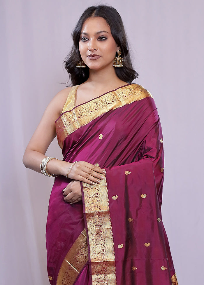 Purple Kanjivaram Silk Saree With Blouse Piece - Indian Silk House Agencies