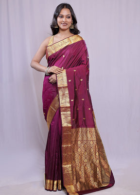 Purple Kanjivaram Silk Saree With Blouse Piece - Indian Silk House Agencies