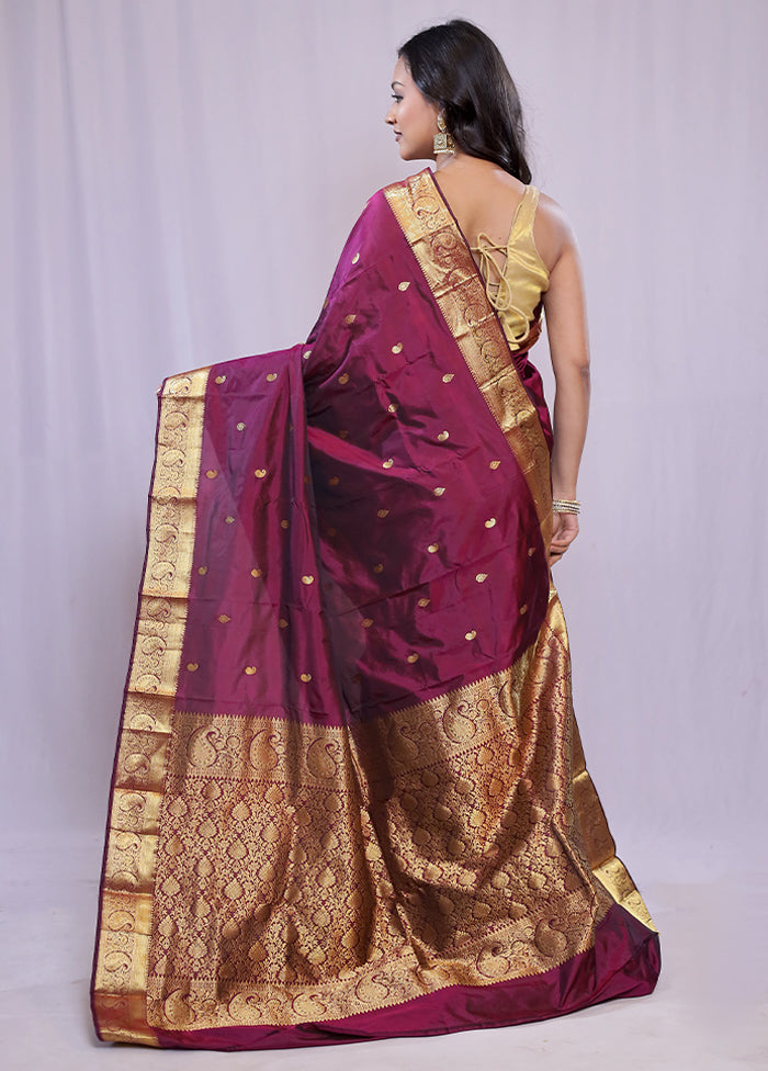 Purple Kanjivaram Silk Saree With Blouse Piece - Indian Silk House Agencies