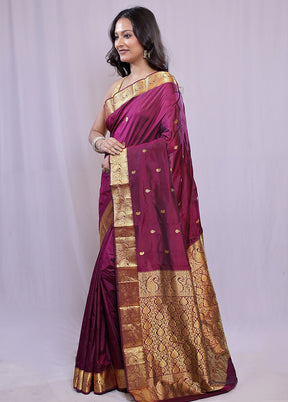 Purple Kanjivaram Silk Saree With Blouse Piece - Indian Silk House Agencies