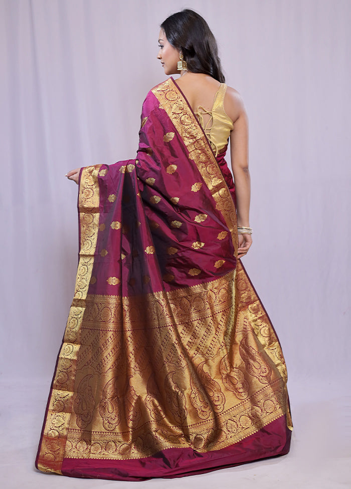 Purple Kanjivaram Silk Saree With Blouse Piece - Indian Silk House Agencies