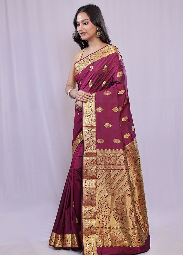 Purple Kanjivaram Silk Saree With Blouse Piece - Indian Silk House Agencies