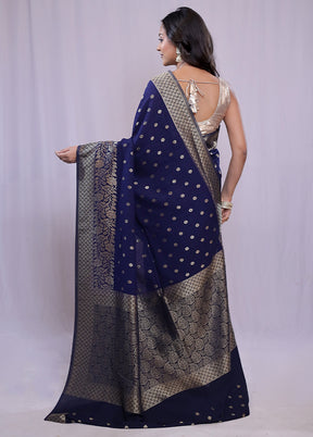 Blue Georgette Saree With Blouse Piece - Indian Silk House Agencies