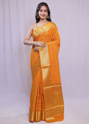 Yellow Dupion Silk Saree With Blouse Piece - Indian Silk House Agencies