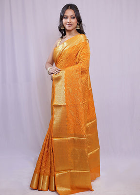 Yellow Dupion Silk Saree With Blouse Piece - Indian Silk House Agencies