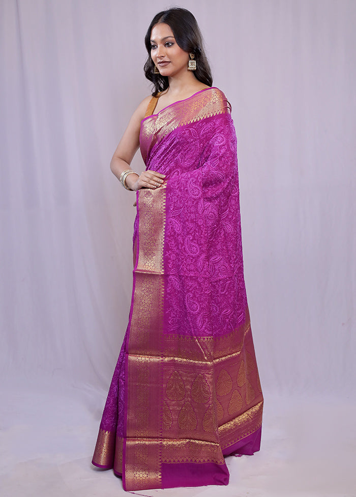 Purple Dupion Silk Saree With Blouse Piece - Indian Silk House Agencies