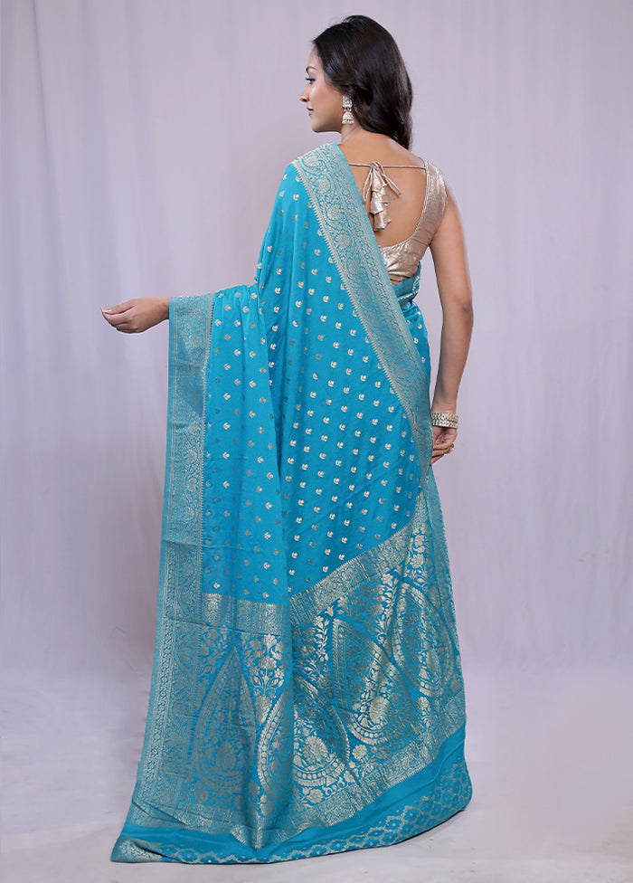 Blue Georgette Saree With Blouse Piece - Indian Silk House Agencies